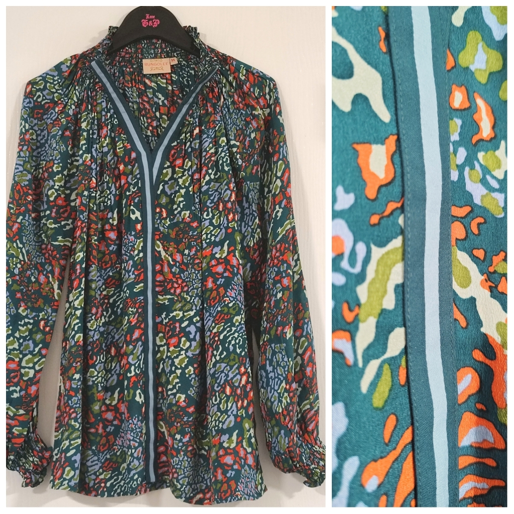 Rungolee Aspen Full Sleeve Silk Blouse Women's Medium Bohemian Abstract Design